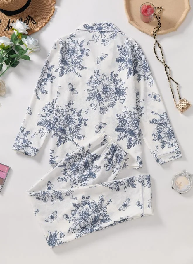 تايك تو طقم قميص وبنطال بيجاما بطبعة زهور للنساء